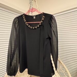 Cable & Gauge Chic Black Sheer Sleeve Top